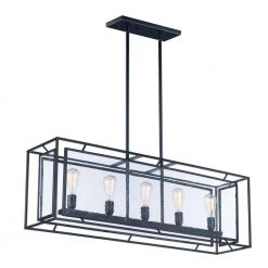 Era 43.25 in. Wide 5-Light Black Chandelier with Seedy Shade by Maxim Lighting