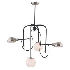 Mingle 21 in. Wide 4-Light Black / Satin Nickel Chandelier with White Shade by Maxim Lighting