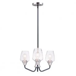 Goblet 19 in. W 3-Light Black/Satin Nickel Chandelier with Clear Shade by Maxim Lighting