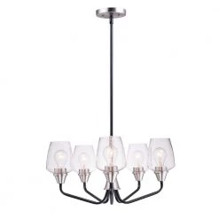 Goblet 23 in. W 5-Light Black/Satin Nickel Chandelier with Clear Shade by Maxim Lighting