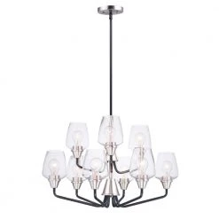 Goblet 27 in. W 9-Light Black/Satin Nickel Chandelier with Clear Shade by Maxim Lighting