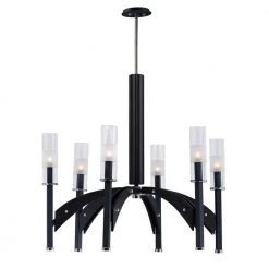 Merge 29 in. W 6-Light Black/Wenge Chandelier with Clear Shade by Maxim Lighting