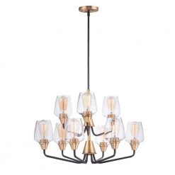 Goblet 27 in. W 9-Light Bronze/Antique Brass Chandelier with Clear Shade by Maxim Lighting