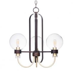 Bauhaus 20 in. W 3-Light Bronze/Satin Brass Chandelier with Clear Shade by Maxim Lighting