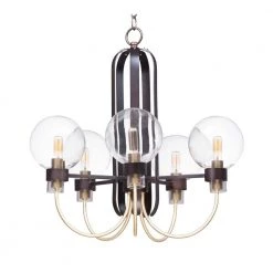 Bauhaus 24 in. W 5-Light Bronze/Satin Brass Chandelier with Clear Shade by Maxim Lighting