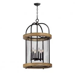 Lancaster 6-Light Driftwood/Black Pendant by Maxim Lighting