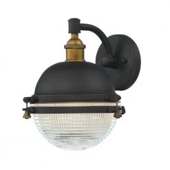 Portside 10 in. W 1-Light Oil Rubbed Bronze / Antique Brass Outdoor Wall Lantern Sconce by Maxim Lighting