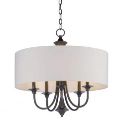 Bongo 5-Light Oil Rubbed Adjustable Bronze with White Fabric Shade Pendant by Maxim Lighting
