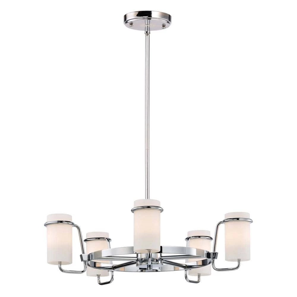 Avant 22 in. W 5-Light Polished Chrome Chandelier with Satin White Shade by Maxim Lighting 1 Avant 22 in. W 5-Light Polished Chrome Chandelier with Satin White Shade by Maxim Lighting