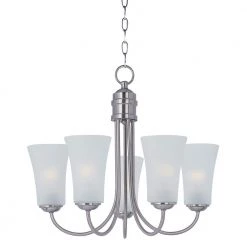 Logan 5-Light Satin Nickel Chandelier with Frosted Shade by Maxim Lighting