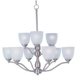 Stefan 9-Light Satin Nickel Chandelier with Frosted Shade by Maxim Lighting
