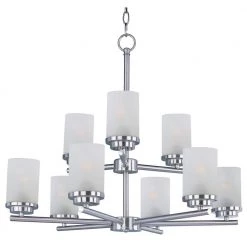 Corona 9-Light Satin Nickel Chandelier with Frosted Shade by Maxim Lighting