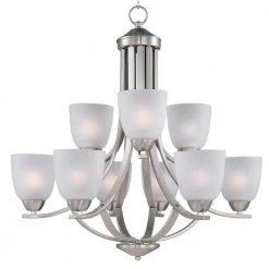 Axis 9-Light Satin Nickel Chandelier with Frosted Shade by Maxim Lighting
