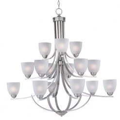 Axis 15-Light Satin Nickel Chandelier with Frosted Shade by Maxim Lighting