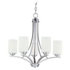 Deven 5-Light Satin Nickel Chandelier with White Shade by Maxim Lighting