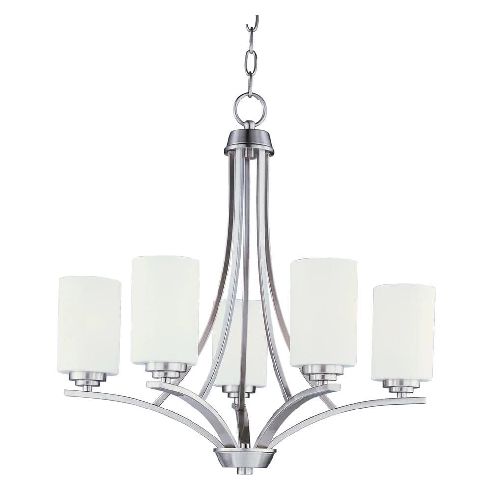 Deven 5-Light Satin Nickel Chandelier with White Shade by Maxim Lighting 1 Deven 5-Light Satin Nickel Chandelier with White Shade by Maxim Lighting