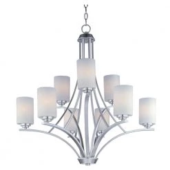 Deven 9-Light Satin Nickel Chandelier with Satin White Shade by Maxim Lighting