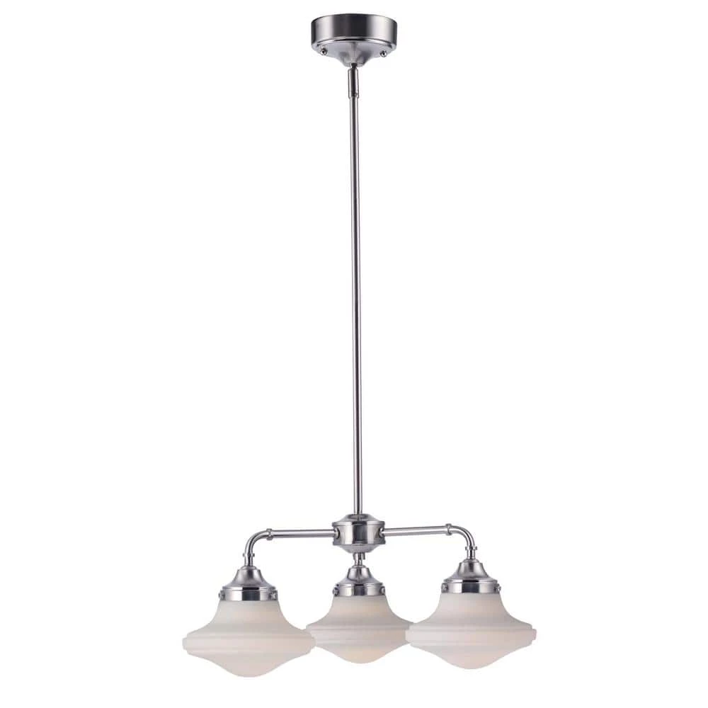New School 21.5 in. W 3-Light Satin Nickel Chandelier with Satin White Shade by Maxim Lighting 1 New School 21.5 in. W 3-Light Satin Nickel Chandelier with Satin White Shade by Maxim Lighting