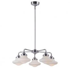 New School 28 in. W 5-Light Satin Nickel Chandelier with Satin White Shade by Maxim Lighting