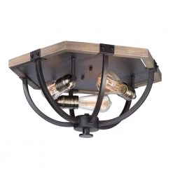Lodge 20 in. 3-Light Weathered Oak/Bronze Flushmount by Maxim Lighting